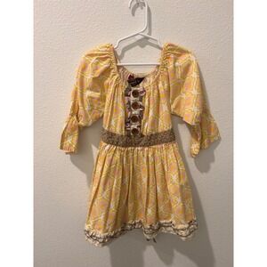 Mustard Pie Girls Yellow Pink Floral Dress Cotton Ruffle Boho Size 6